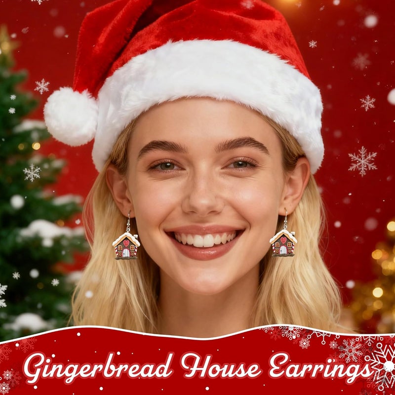 PEALICIOUS Christmas Earrings for Women Cute Cat Earings Christmas Tree Cakes Accessories Gingerbread House Earrings Dangling Pink Xmas Gifts Matching Womens Xmas Costume Holiday Jewelry - Image 3